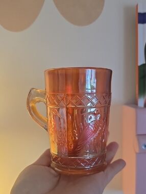 Vintage Marigold Lattice Stork & Rushes Carnival Glass